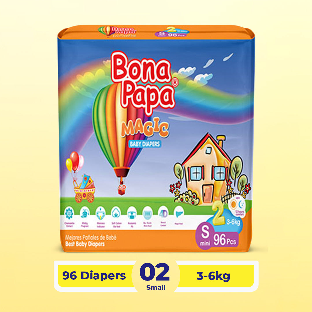 Bona Papa Magic Diapers - S-2 (Mini) 3-6kg Mega Pack 96 Pcs