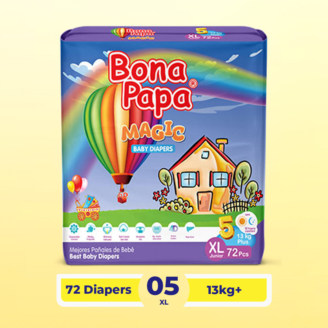 Bona Papa Magic Diapers - XL-5 (13kg plus) Mega Pack 72 Pcs
