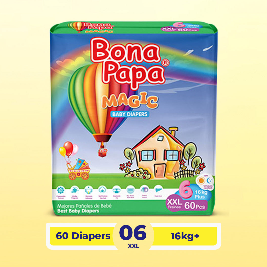 Bona Papa Magic Diapers - XXL-6 - 16kg plus Mega Pack 60 Pcs