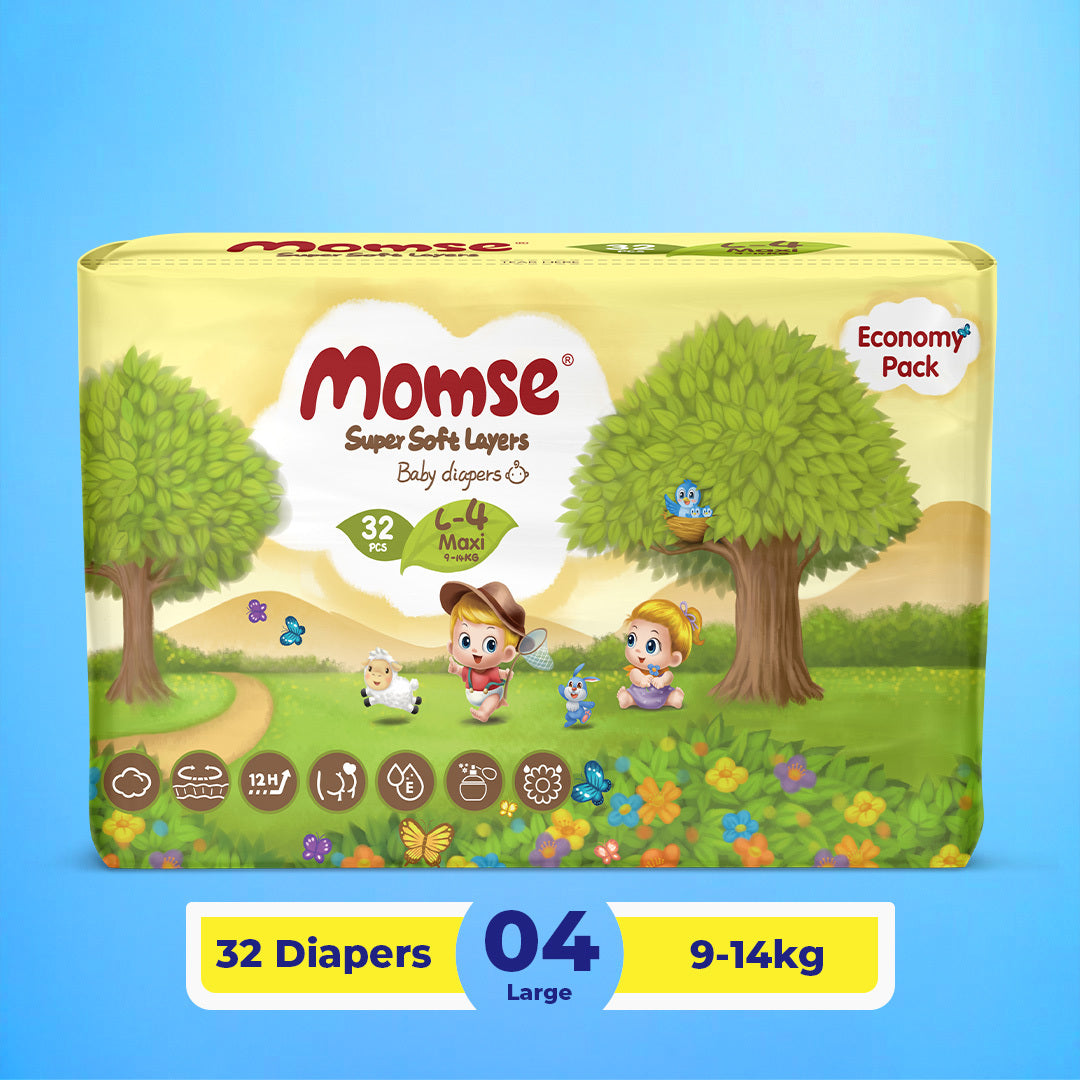 Momse Diapers - L-4 (Maxi) 9-14kg Economy Pack 32 Pcs