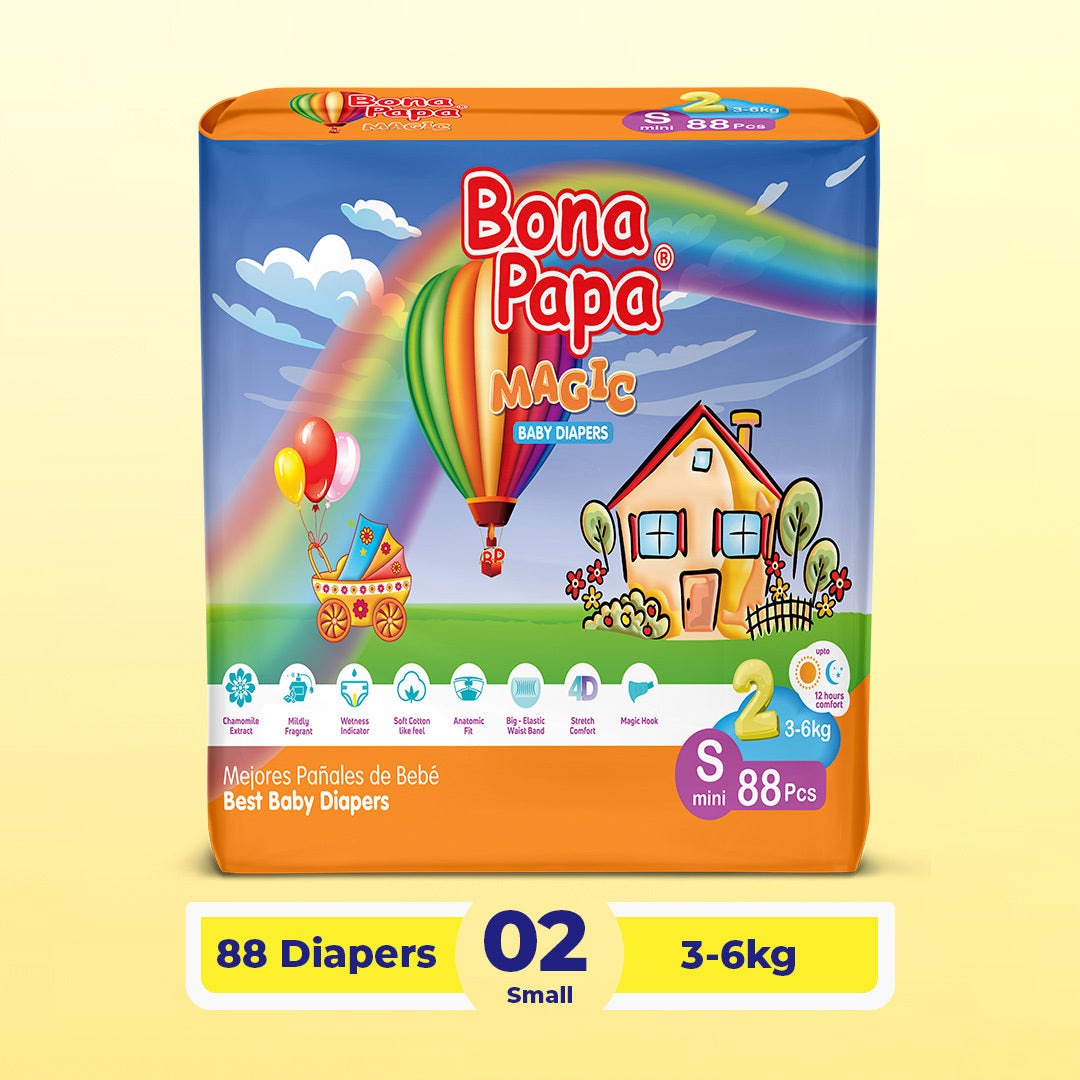 Bona Papa Magic Diapers - S-2 (Mini) 3-6kg Jumbo Pack 88 Pcs