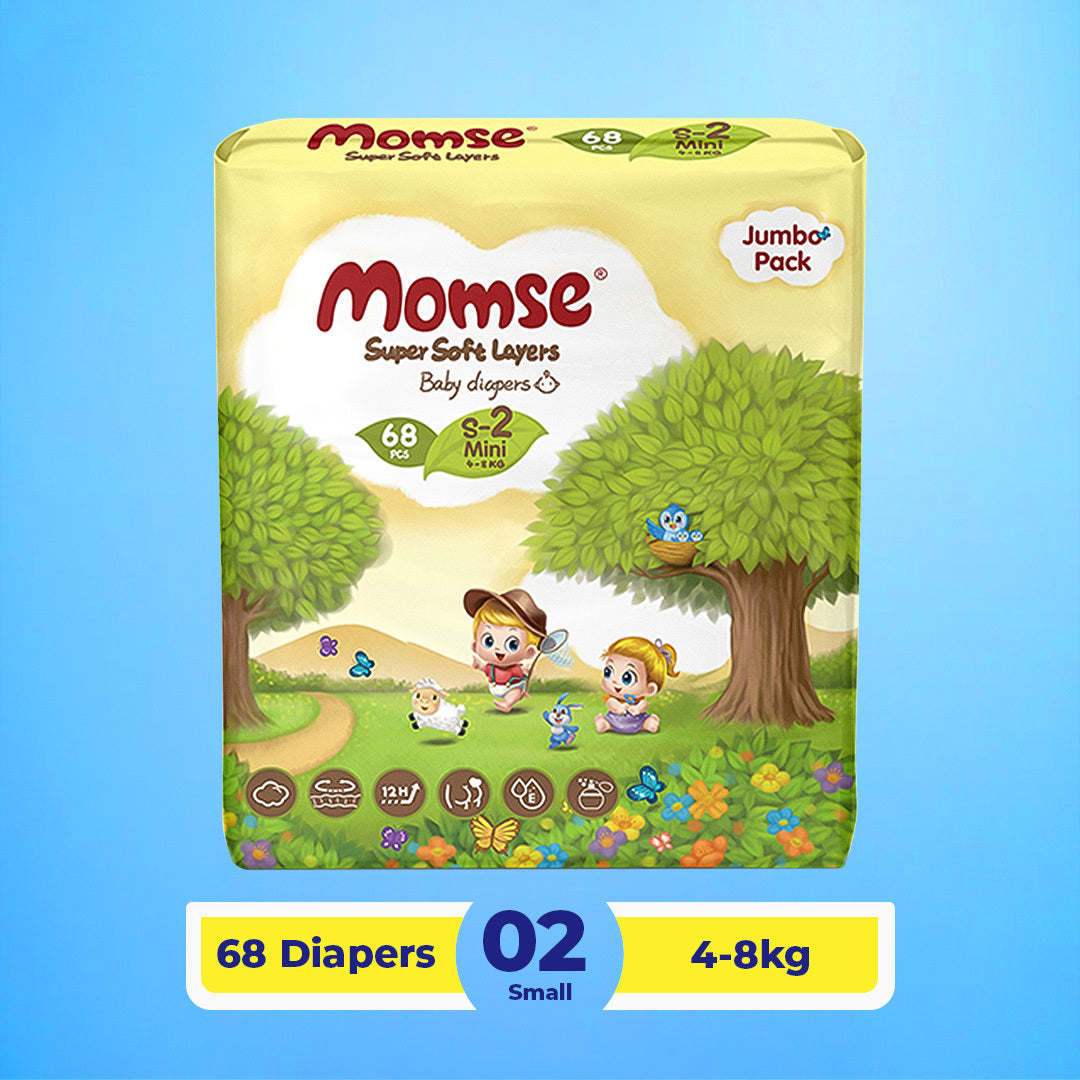Momse Diapers - S-2 (Mini) 4-8kg Jumbo Pack 68 Pcs