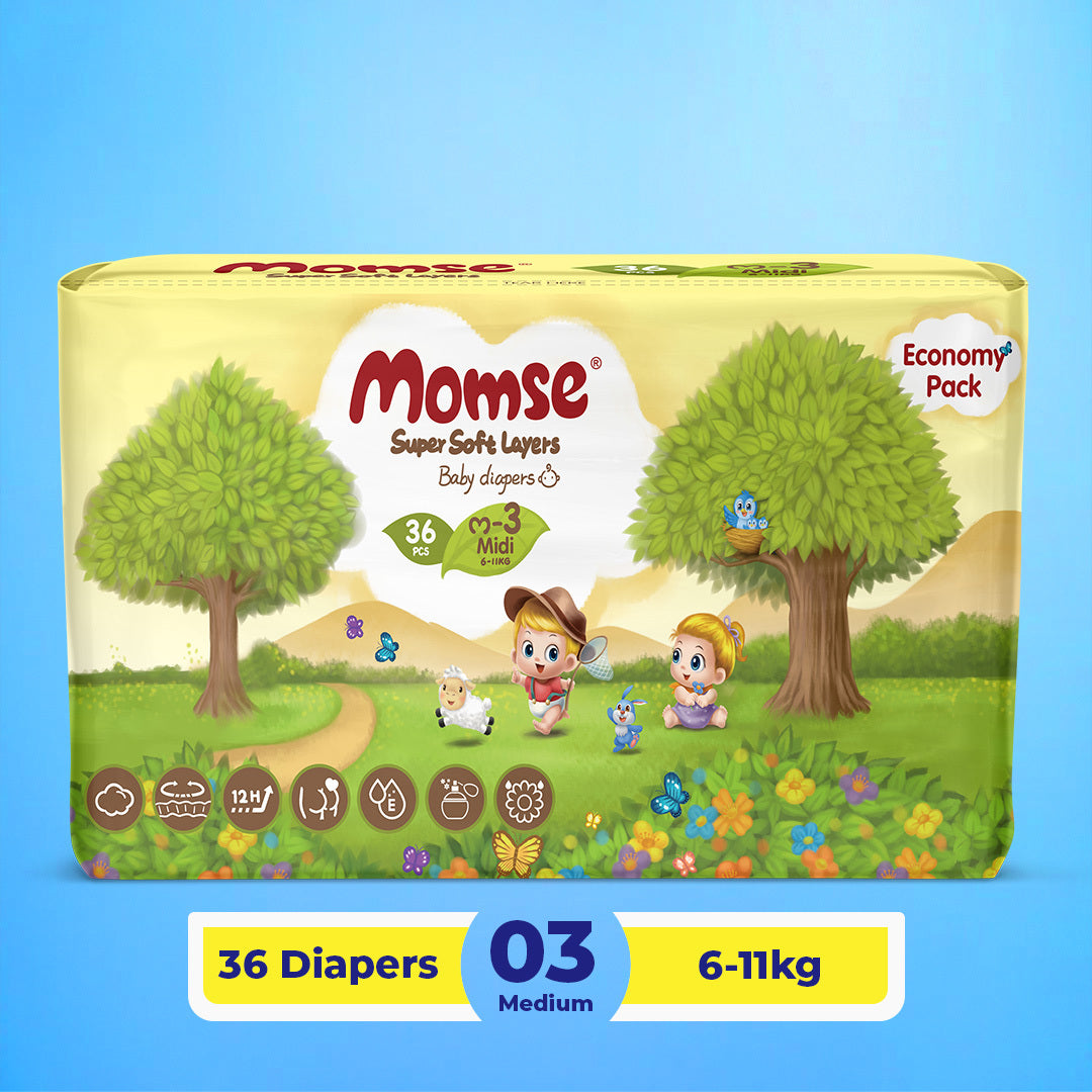 Momse Diapers - M-3 (Midi) 6-11kg Economy Pack 36 Pcs