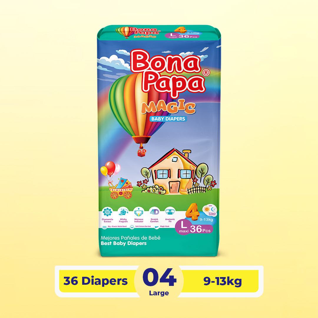 Bona Papa Magic Diapers - L-4 (Maxi) 9-13kg Economy Pack 36 Pcs