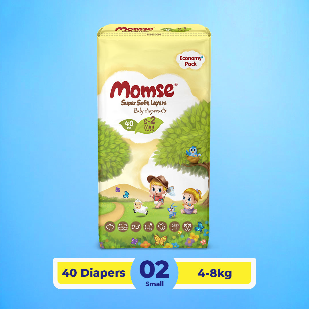 Momse Diapers - S-2 (Mini) 4-8kg Economy Pack 40 Pcs