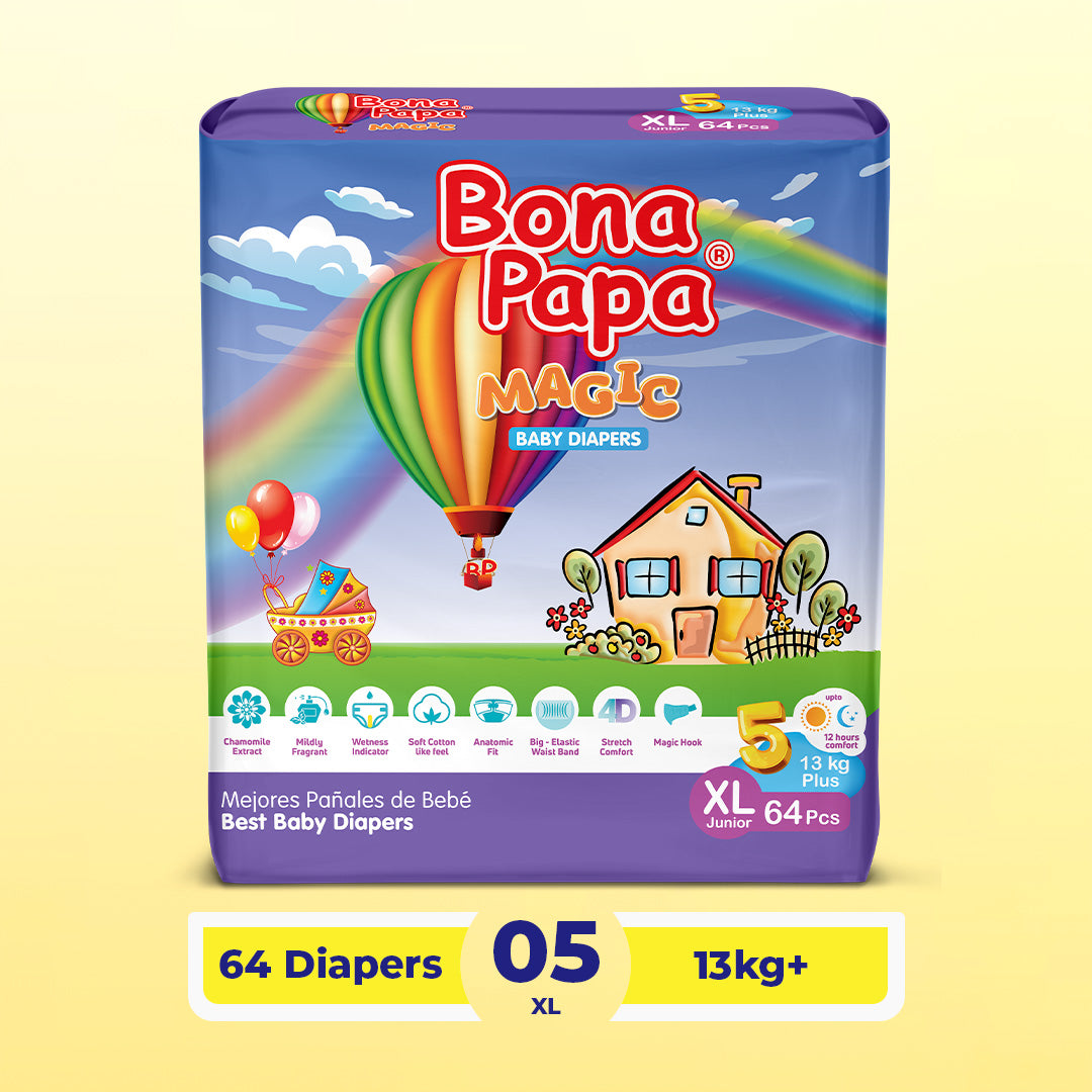 Bona Papa Magic Diapers - XL-5 (Junior) 13kg plus Jumbo Pack 64 Pcs