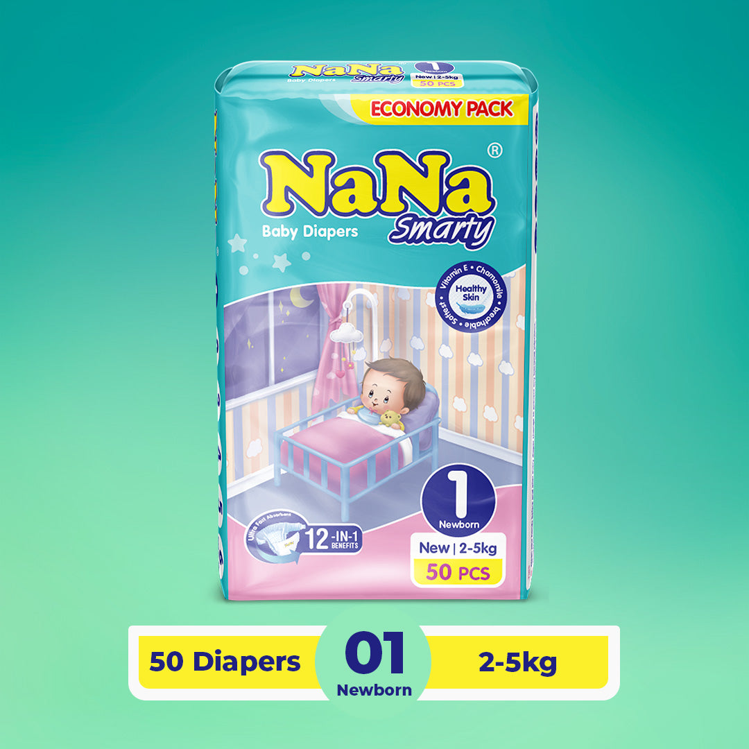 Nana Smarty Diapers - NB-1 Economy Pack 50 Pcs