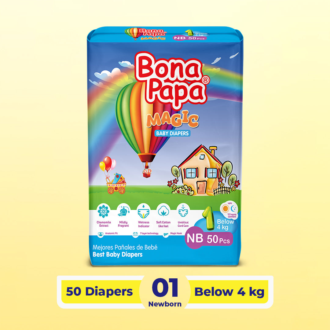 Bona Papa Magic Diapers - NB-1 Below 4kg Economy Pack 50 Pcs
