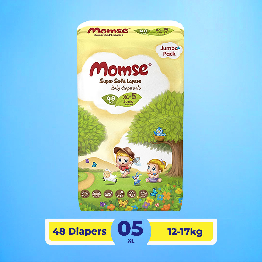 Momse Diapers - XL-5 (Junior) 12-17kg Jumbo Pack 48 Pcs