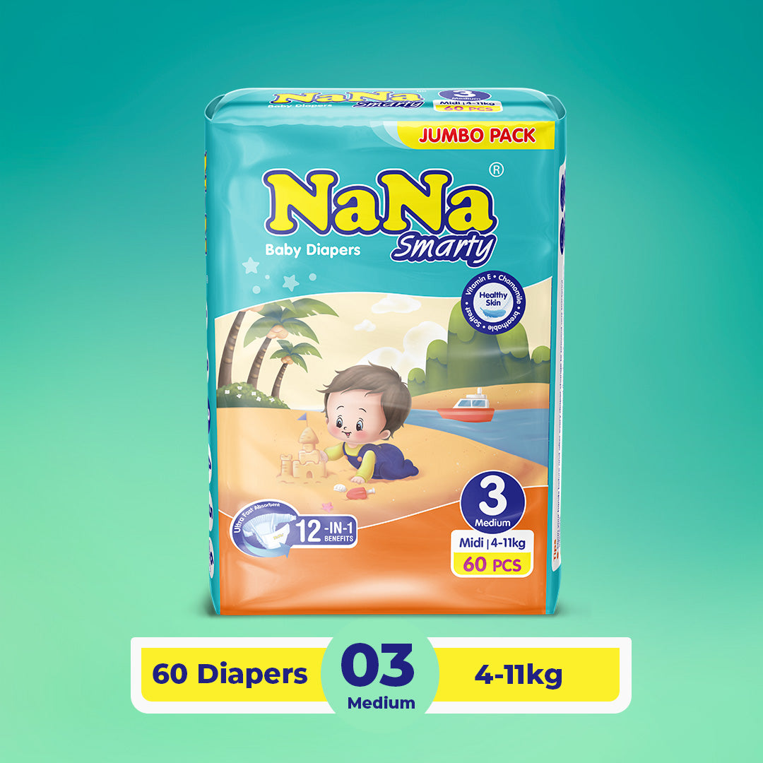 Nana Smarty Diapers - M-3 (Midi) Jumbo Pack 60 Pcs