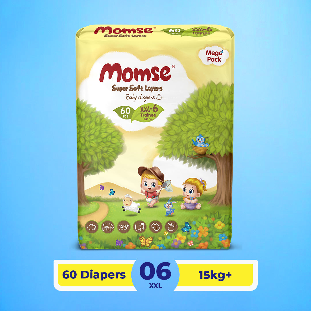 Momse Diapers - XXL-6 (Trainee) 15kg plus Mega Pack 60 Pcs