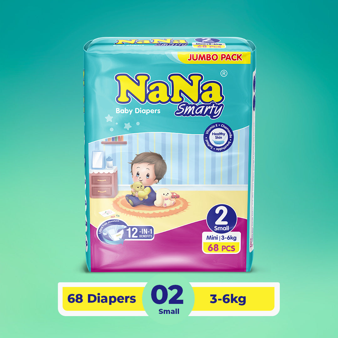 Nana Smarty Diapers - S-2 (Mini) Jumbo Pack 68 Pcs