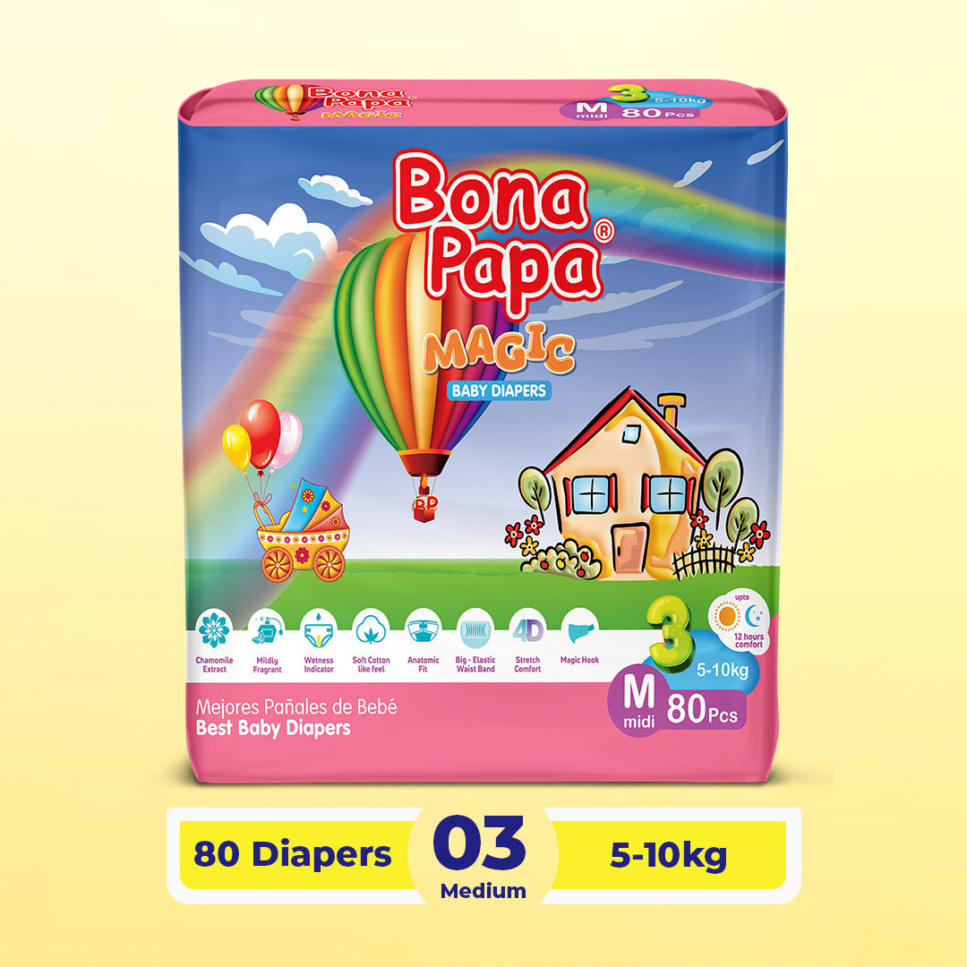 Bona Papa Magic Diapers - M-3 (Midi) 5-10kg Jumbo Pack 80 Pcs