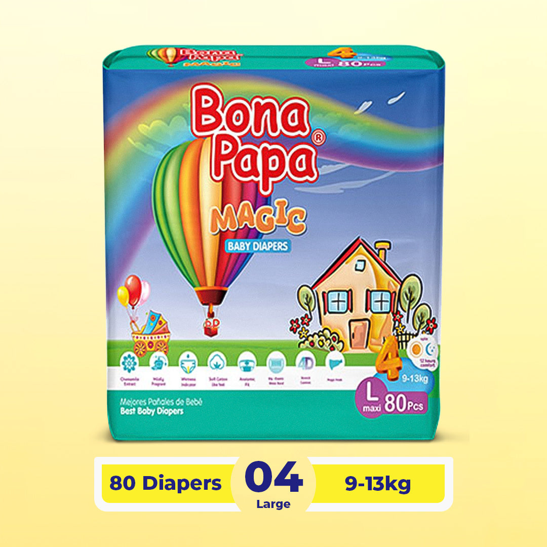 Bona Papa Magic Diapers - L-4 (Maxi) 9-13kg Mega Pack 80 Pcs