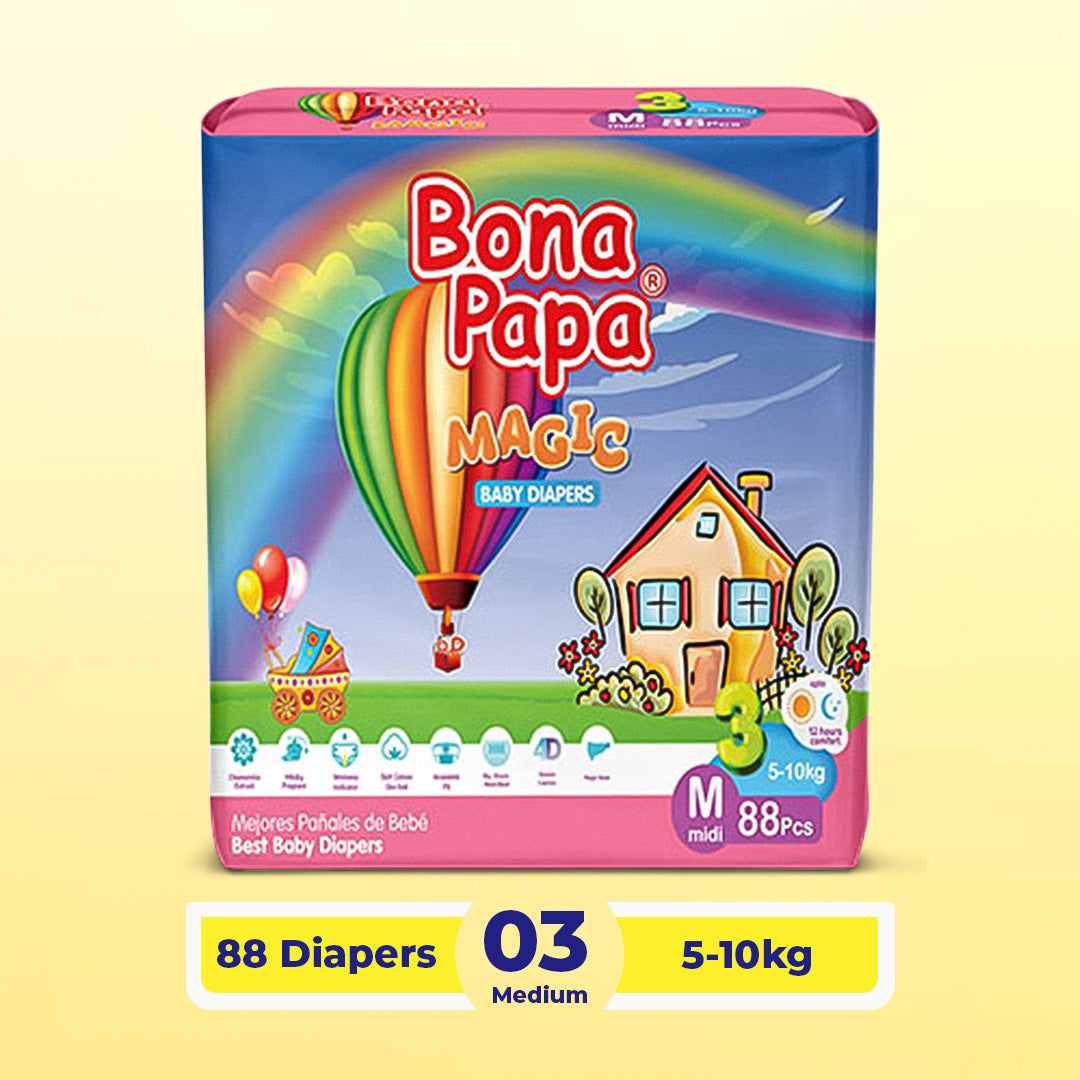 Bona Papa Magic Diapers - M-3 (Midi) 5-10kg Mega Pack 88 Pcs