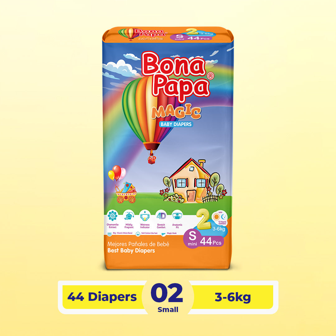 Bona Papa Magic Diapers - S-2 (Mini) 3-6kg Economy Pack 44 Pcs