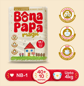 Bona Papa Magic Baby Diapers NB/Small (3–6kg) Economy Pack – 50 Pcs