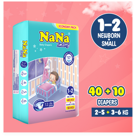 NaNa Smarty Baby Diapers Size 1–2 (Newborn + Small) Economy Pack – 50 Pcs