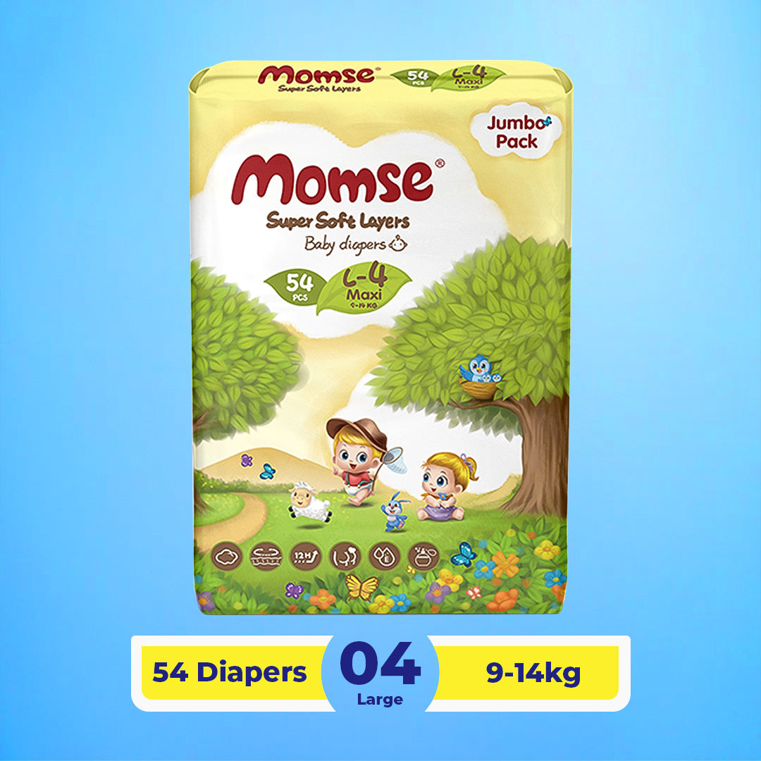 Momse Diapers - L-4 (Maxi) 9-14kg Jumbo Pack 54 Pcs