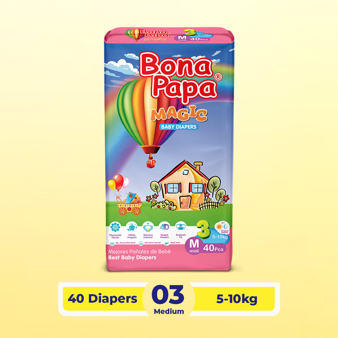 Bona Papa Magic Diapers - M-3 (Midi) 5-10kg Economy Pack 40 Pcs