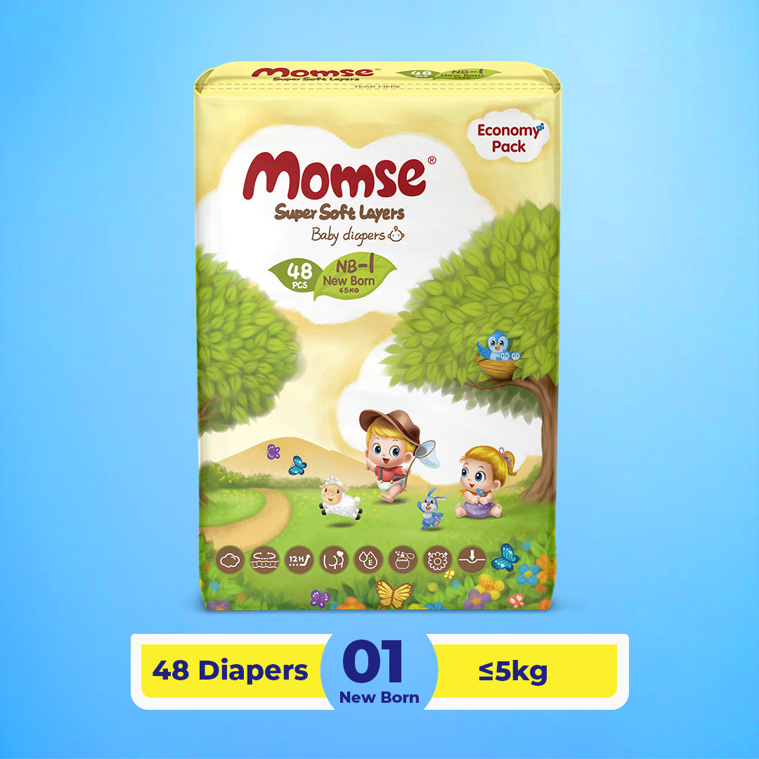 Momse Diapers - NB-1 Below 5kg Economy Pack 48 Pcs