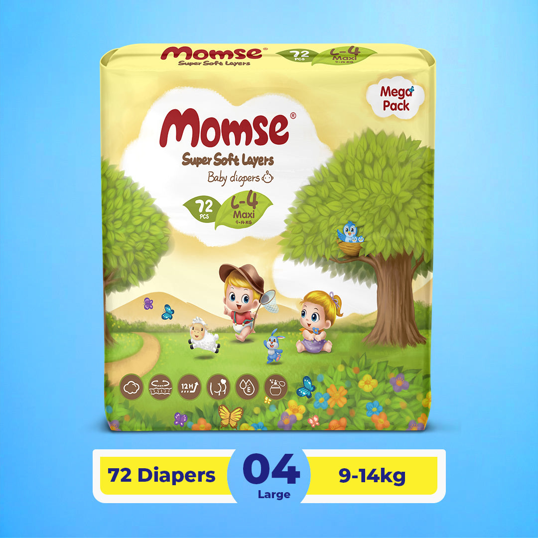 Momse Diapers - L-4 (Maxi) 9-14kg Mega Pack 72 Pcs