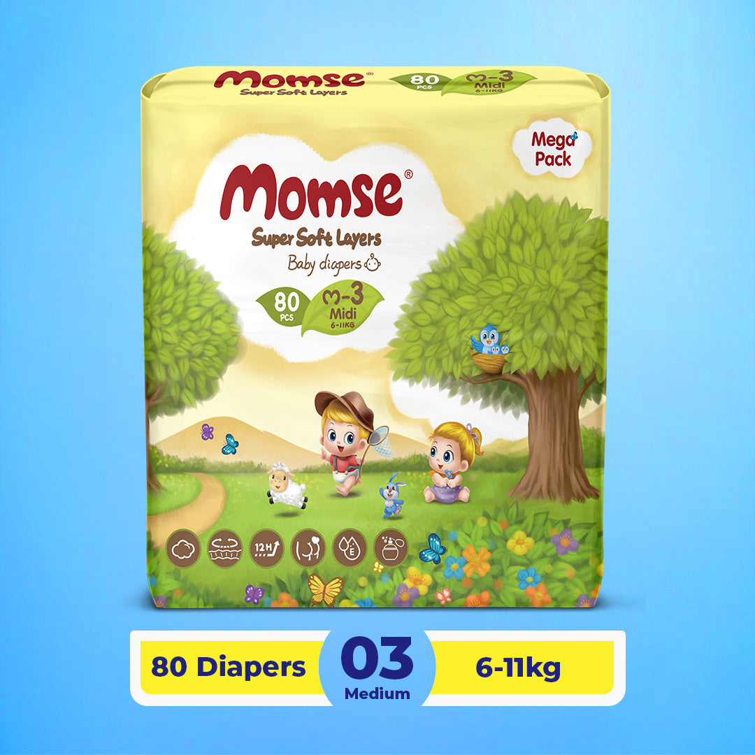 Momse Diapers - M-3 (Midi) 6-11kg Mega Pack 80 Pcs