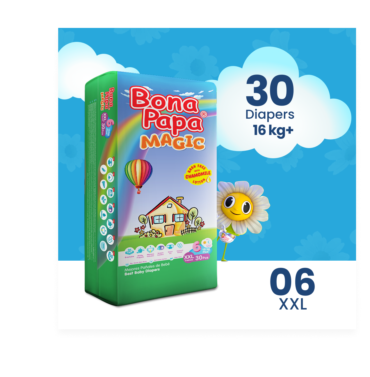 Bona Papa Magic Diapers - XXL-6 (16kg plus) Economy Pack 30 Pcs