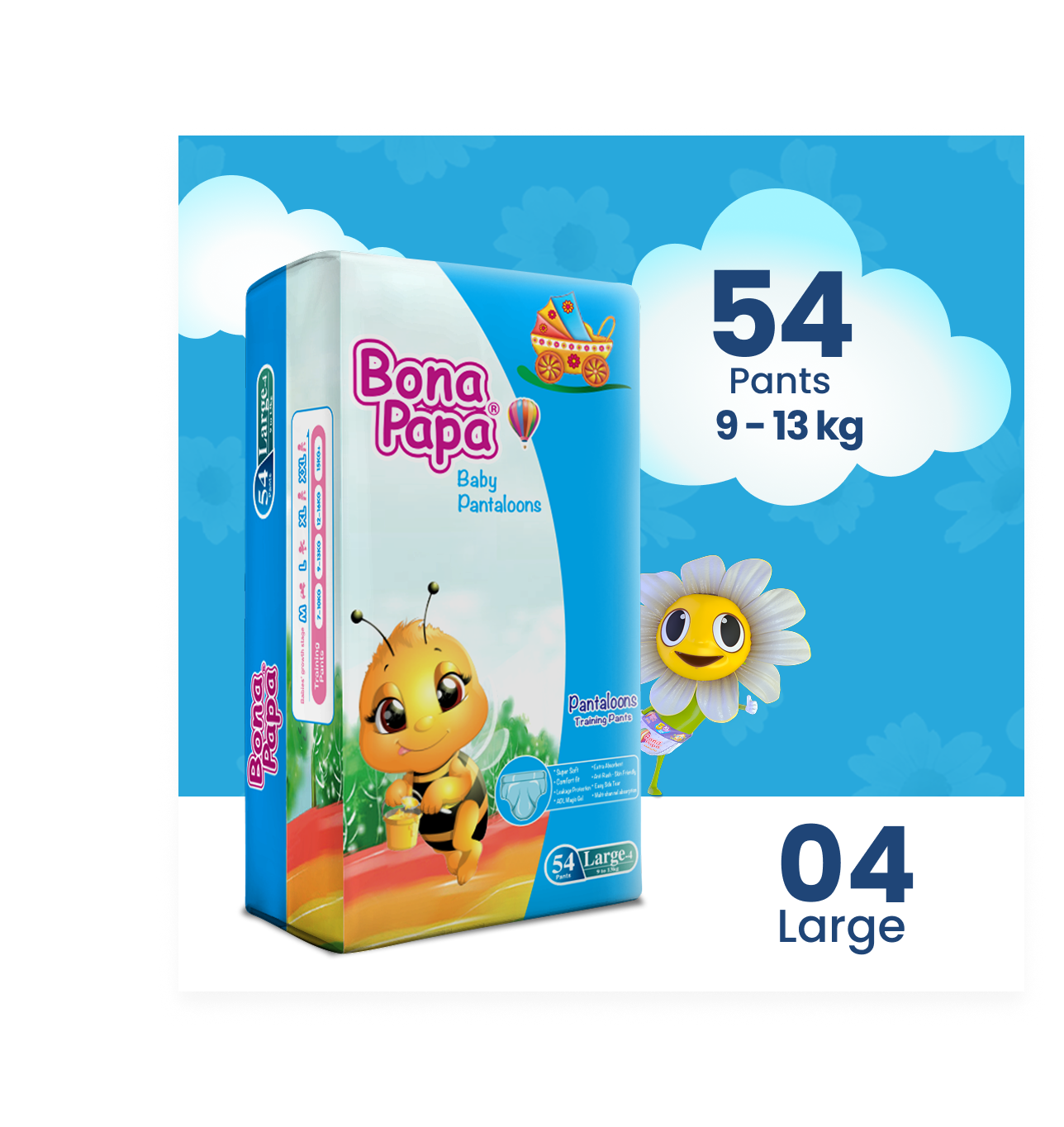 Bona Papa Pants - L-4 (Maxi) 9-13kg Jumbo Pack 54 Pcs