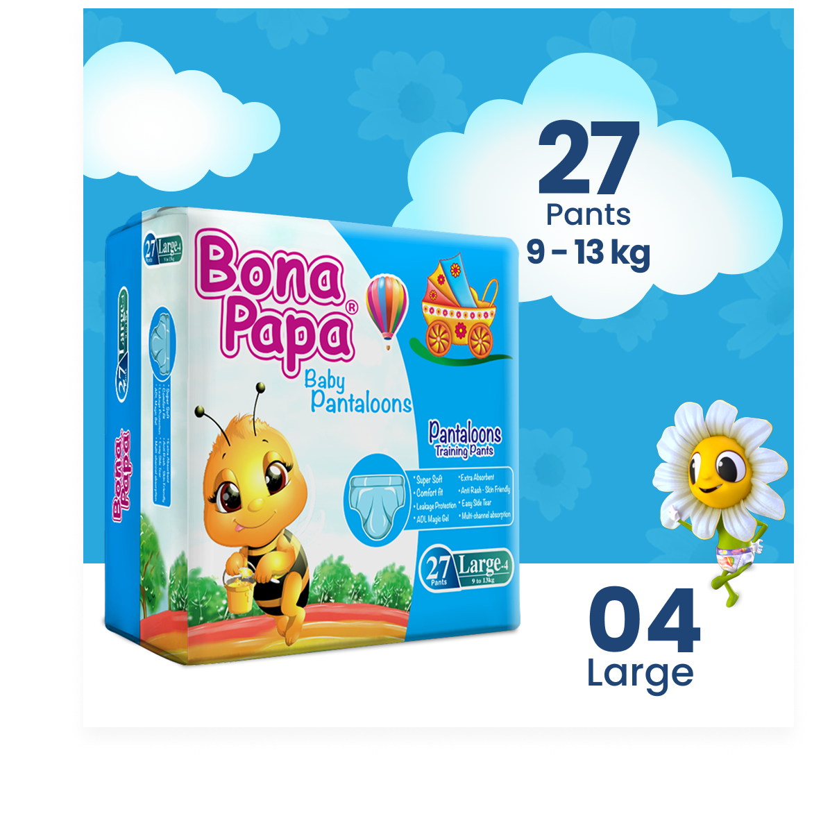 Bona Papa Pants - L-4 (Maxi) 9-13kg Economy Pack 27 Pcs
