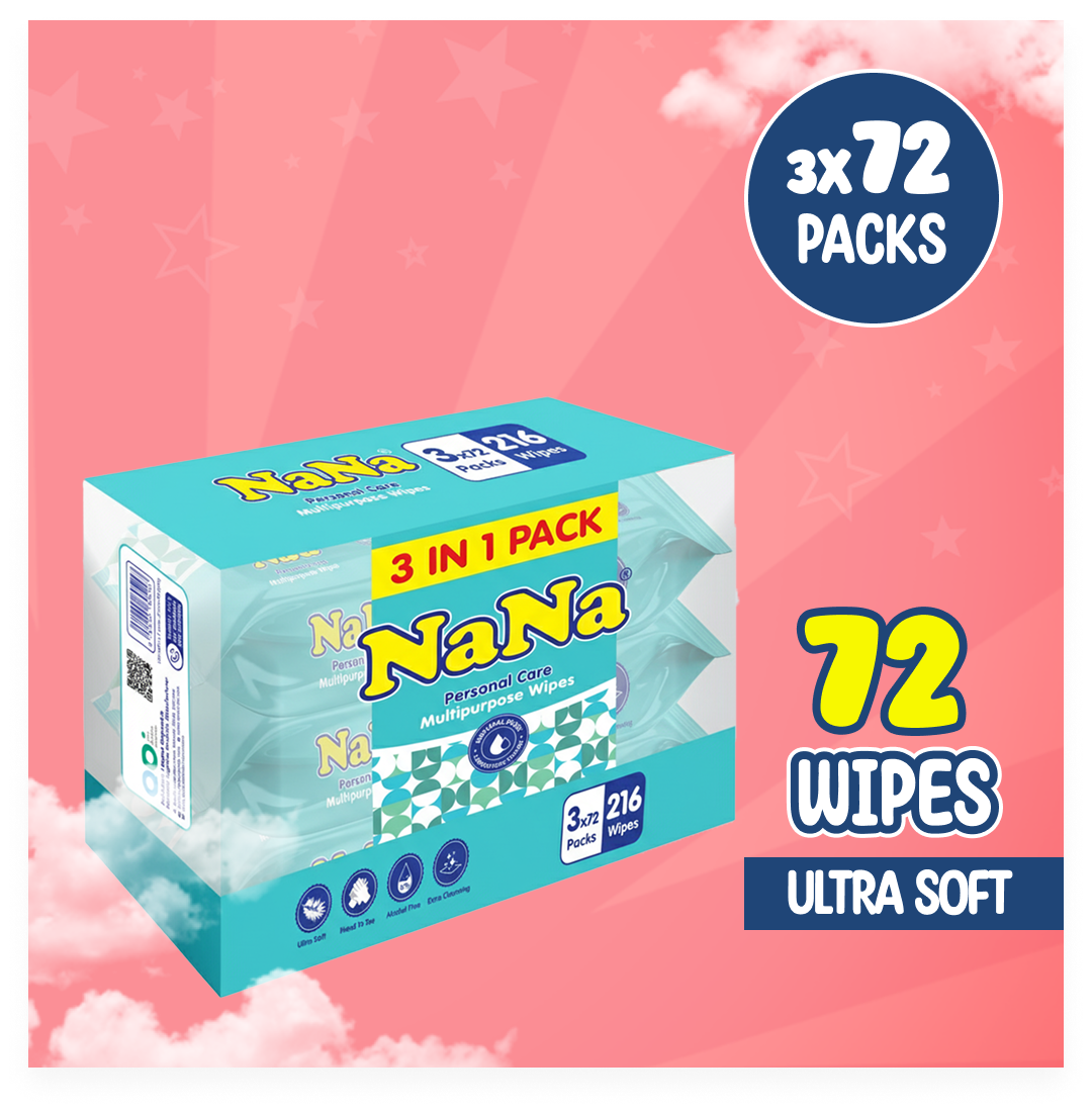 Nana Wipes - 72 Pcs 3 in One