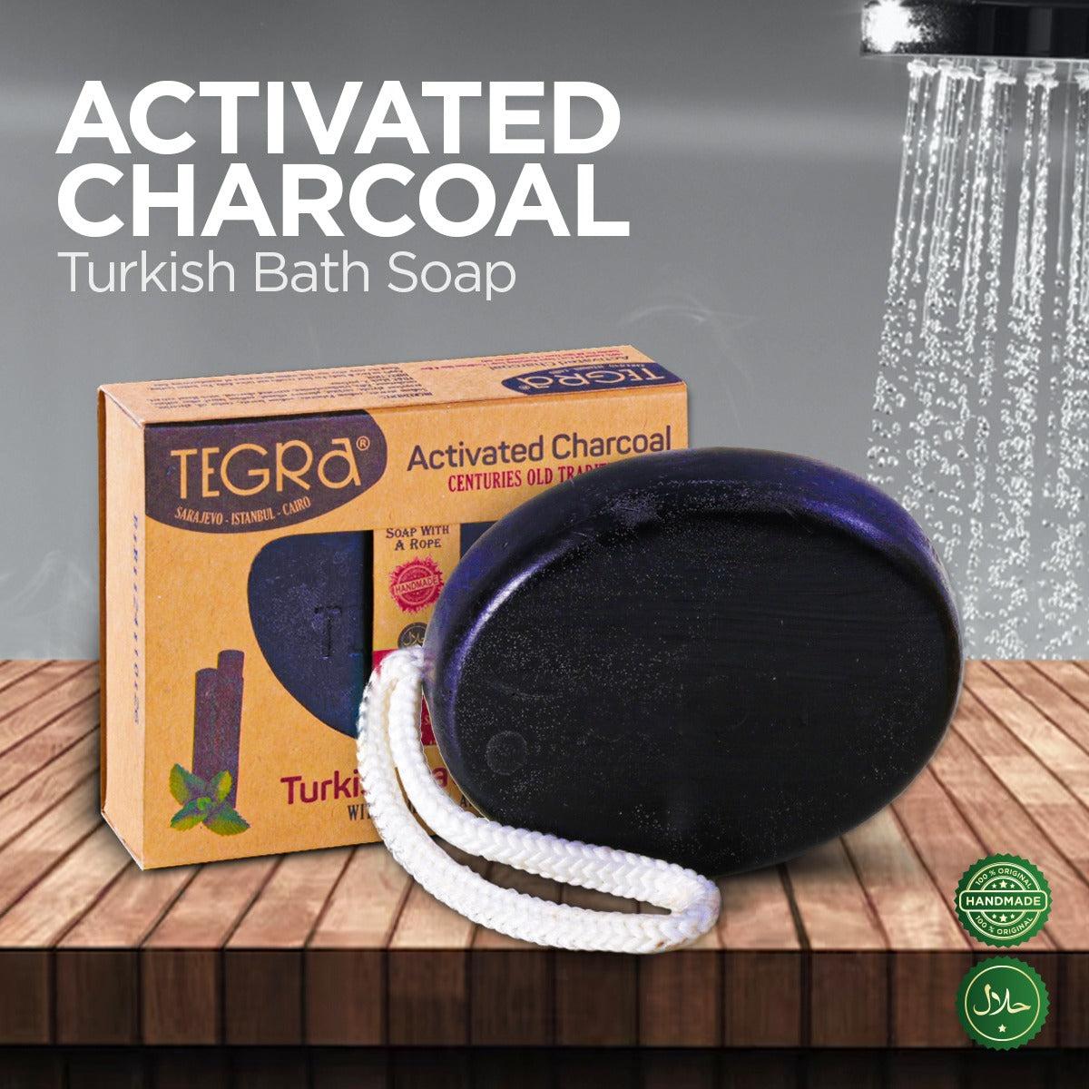 Tegra Charcoal Soap with Rope – 90gm