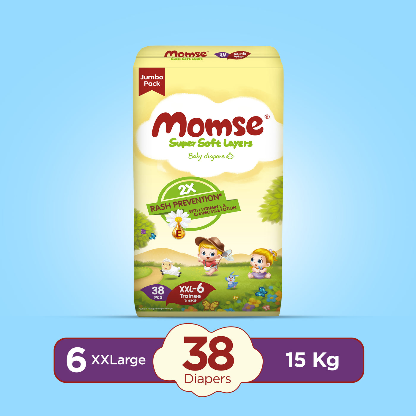 Momse Diapers - XXL-6 (Trainee) 15kg plus Jumbo Pack 38 Pcs