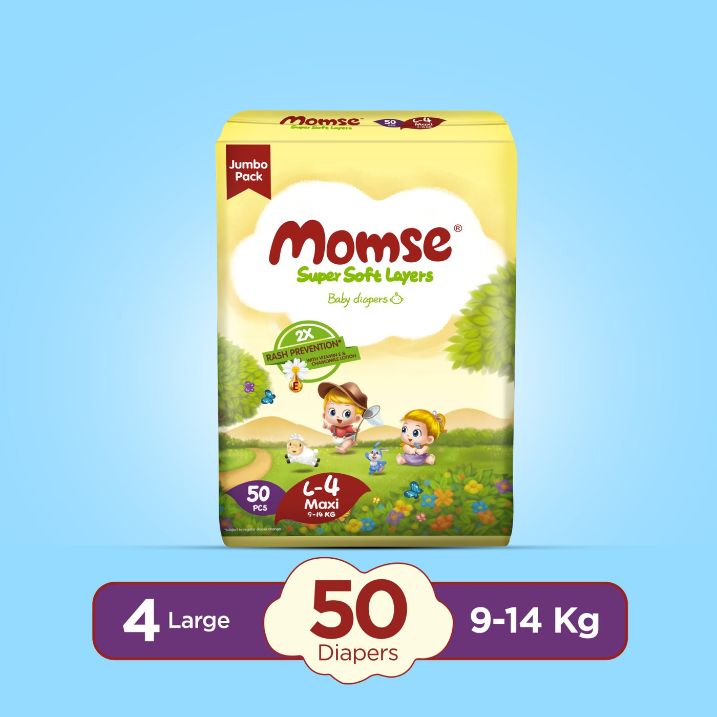 Momse Diapers - L-4 (Maxi) 9-14kg Jumbo Pack 50 Pcs
